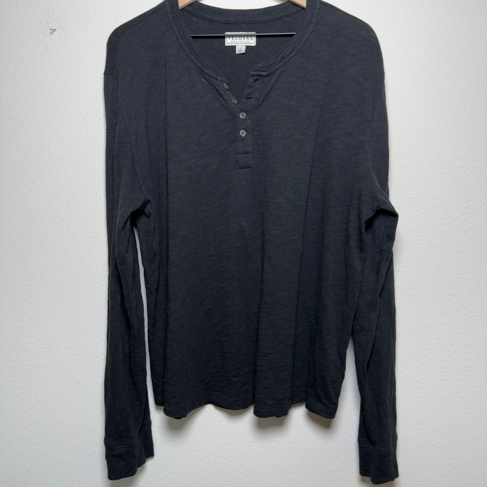 Tecovas Men Cotton Henley L Black Long Sleeve Slub Knit Shirt TECMFA21K40